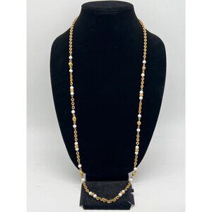 Monet 35" Gold-Tone Chain Necklace With White Beads & Textured Accents